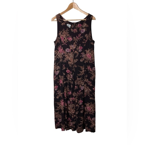 Vintage Laura Ashley Brown Pink Purple Floral Rayon Midi Dress US 10 UK 14 - Picture 1 of 5